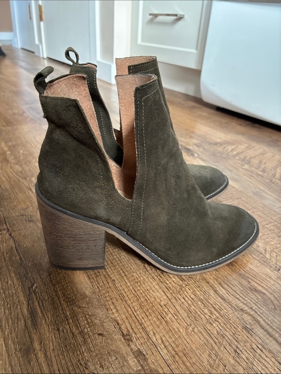 Rebels Footwear Shoes - Rebels Olive Green Suede Boots with Stacked Heel